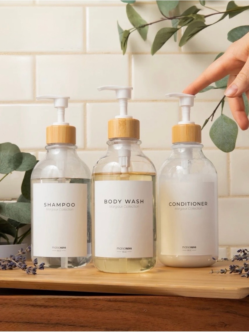Maisonovo Clear Dispenser with Bamboo Pump - Set of 3